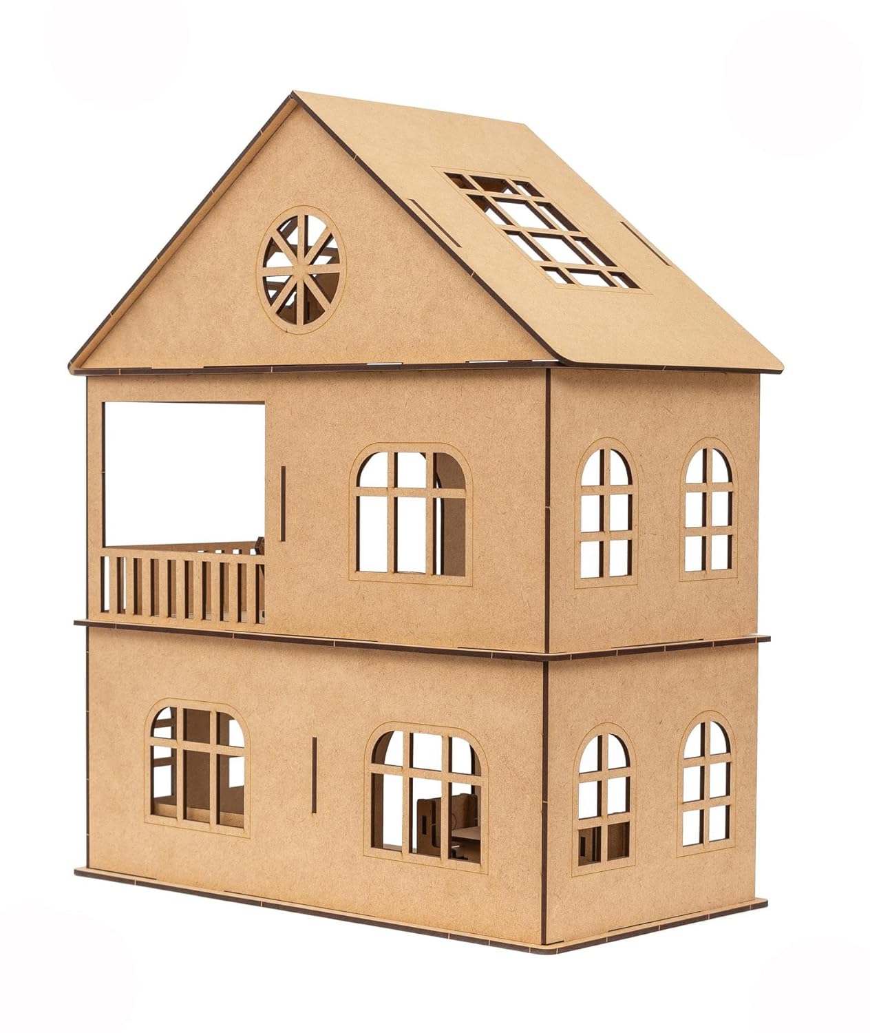 Wooden Toy House with Furniture for Kids (Free Paint Set)