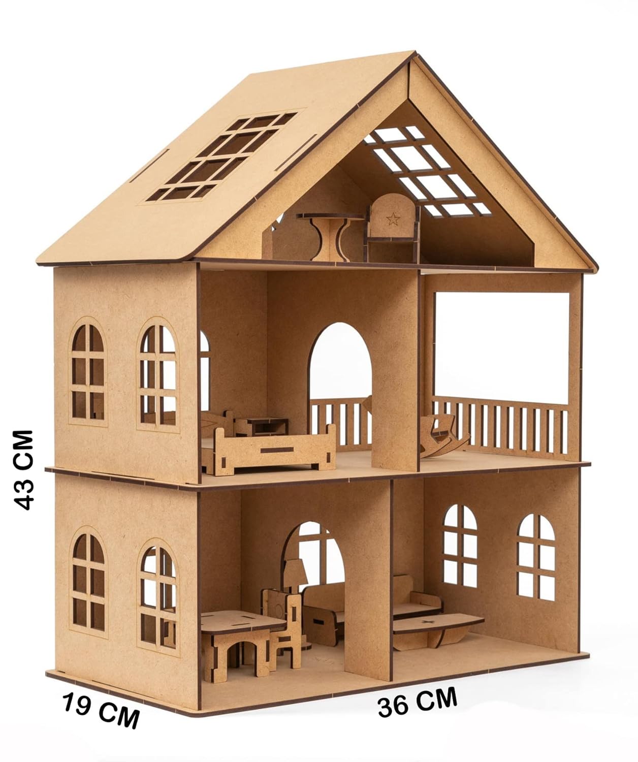 Wooden Toy House with Furniture for Kids (Free Paint Set)