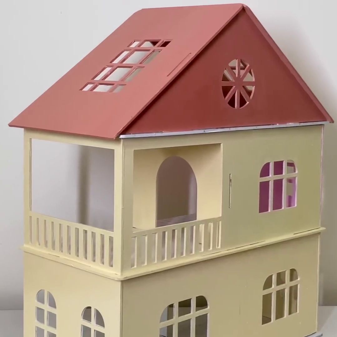 Wooden Toy House with Furniture for Kids (Free Paint Set)