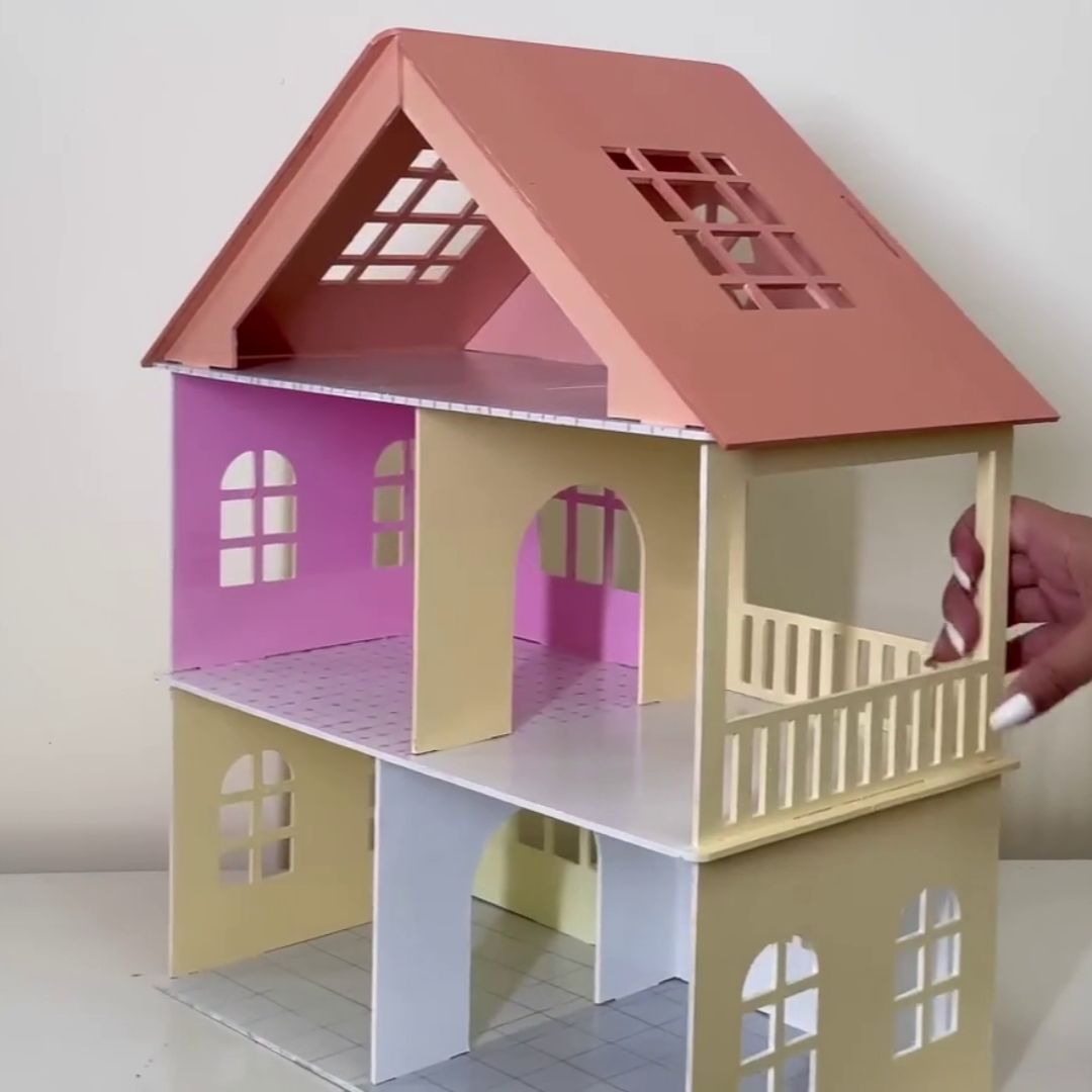 Wooden Toy House with Furniture for Kids (Free Paint Set)