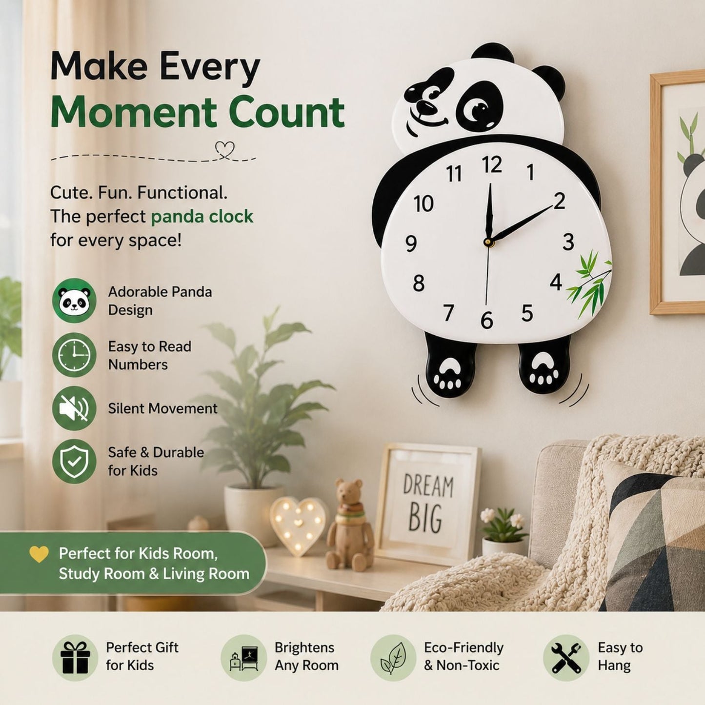 Moving Legs Panda Wall Clock